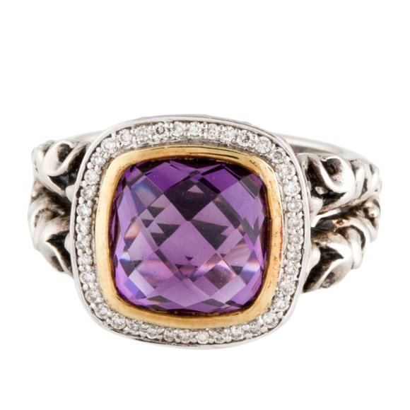 CHARLES KRYPELL DIAMOND 18K YELLOW GOLD & STERLING SILVER AMETHYST RING - Picture 2 of 8